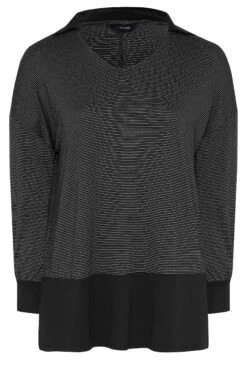 YOURS Curve Black Stripe Polo Scoop Neck Top -Plus Size Apparel Shop 2927227b 45aa 4c 301618 X