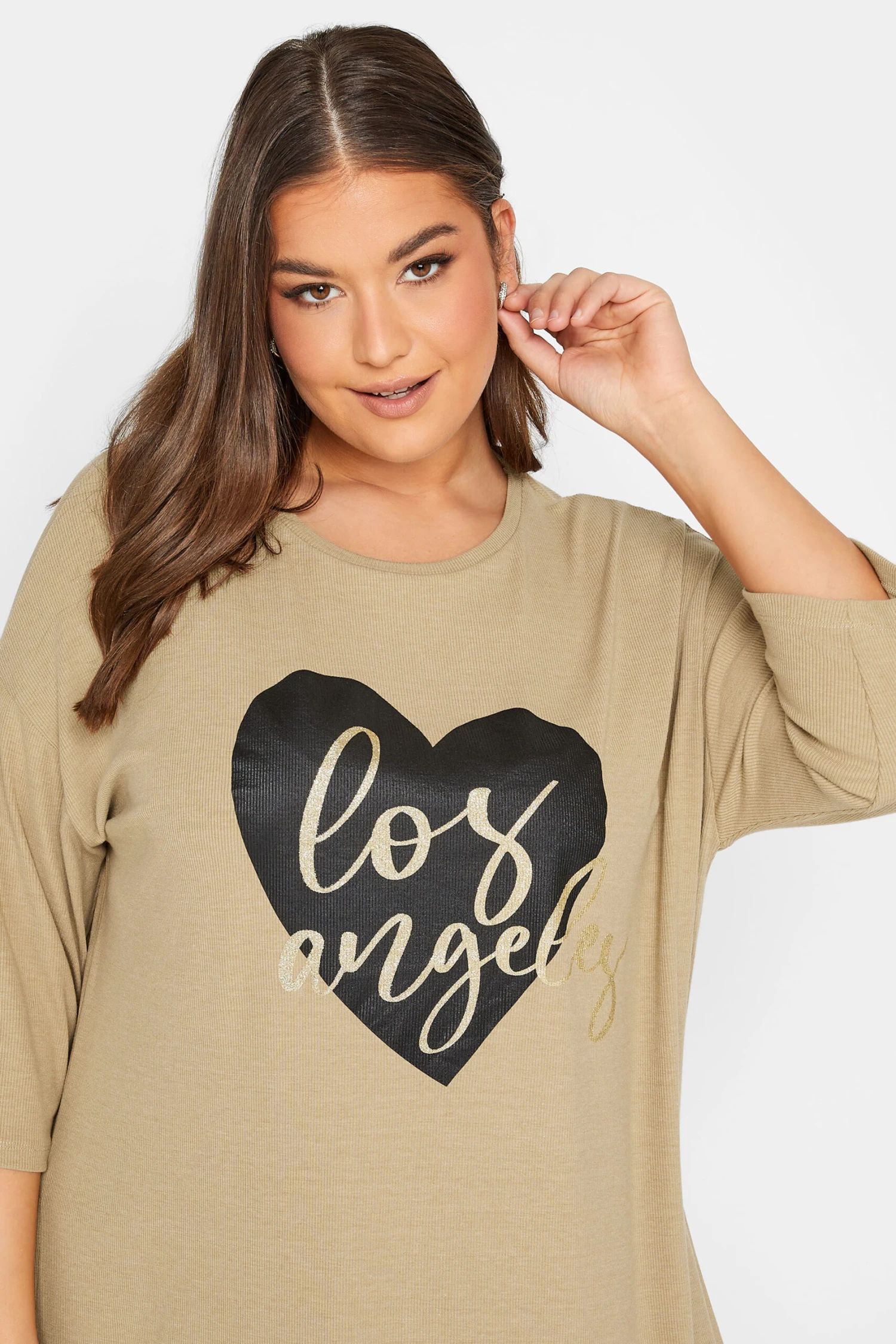 YOURS Curve Beige Brown 'Los Angeles' Split Hem Top 5 YOURS Curve Beige Brown 'Los Angeles' Split Hem Top - Image 3