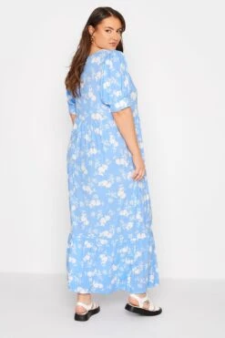 YOURS Curve Blue Floral V-Neck Maxi Dress -Plus Size Apparel Shop 2a865397 2b50 4e 137202 C
