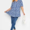YOURS Curve Blue Floral Pleat Angel Sleeve Swing Top 1 YOURS Curve Blue Floral Pleat Angel Sleeve Swing Top -Plus Size Apparel Shop 2bed2d15 b992 44 320781 B