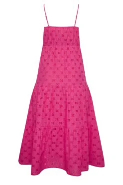 YOURS PETITE Curve Hot Pink Broderie Anglaise Strap Maxi Dress -Plus Size Apparel Shop 2ceb7b90 c988 40 174638 Z