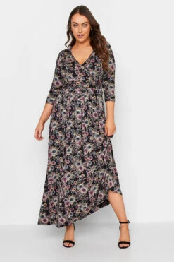 YOURS Curve Black Floral Wrap Maxi Dress