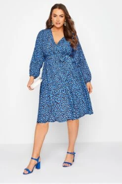 YOURS LONDON Curve Blue Leopard Print Wrap Dress