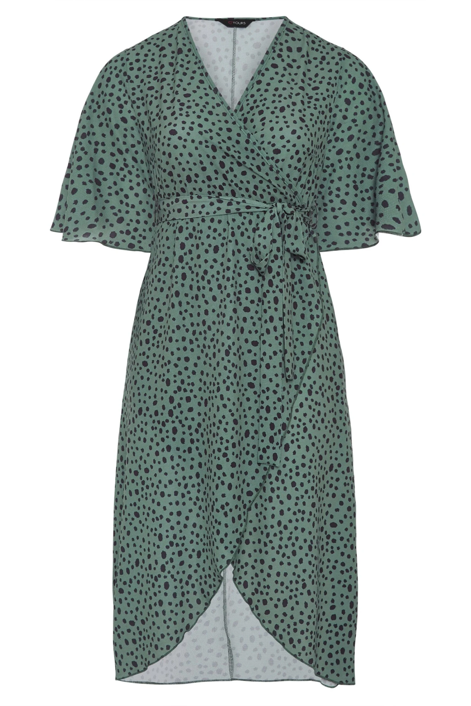 YOURS LONDON Curve Green Dalmatian Print Midi Wrap Dress 7 YOURS LONDON Curve Green Dalmatian Print Midi Wrap Dress - Image 5