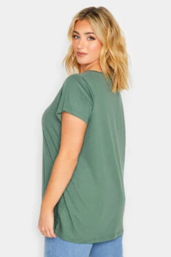 YOURS Curve Sage Green Essential V-Neck T-Shirt -Plus Size Apparel Shop 303226a7 fd6a 47 320526 C