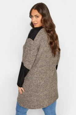 YOURS Curve Charcoal Grey & Black Soft Touch Faux Leather Top -Plus Size Apparel Shop 323b9503 d420 42 301510 C