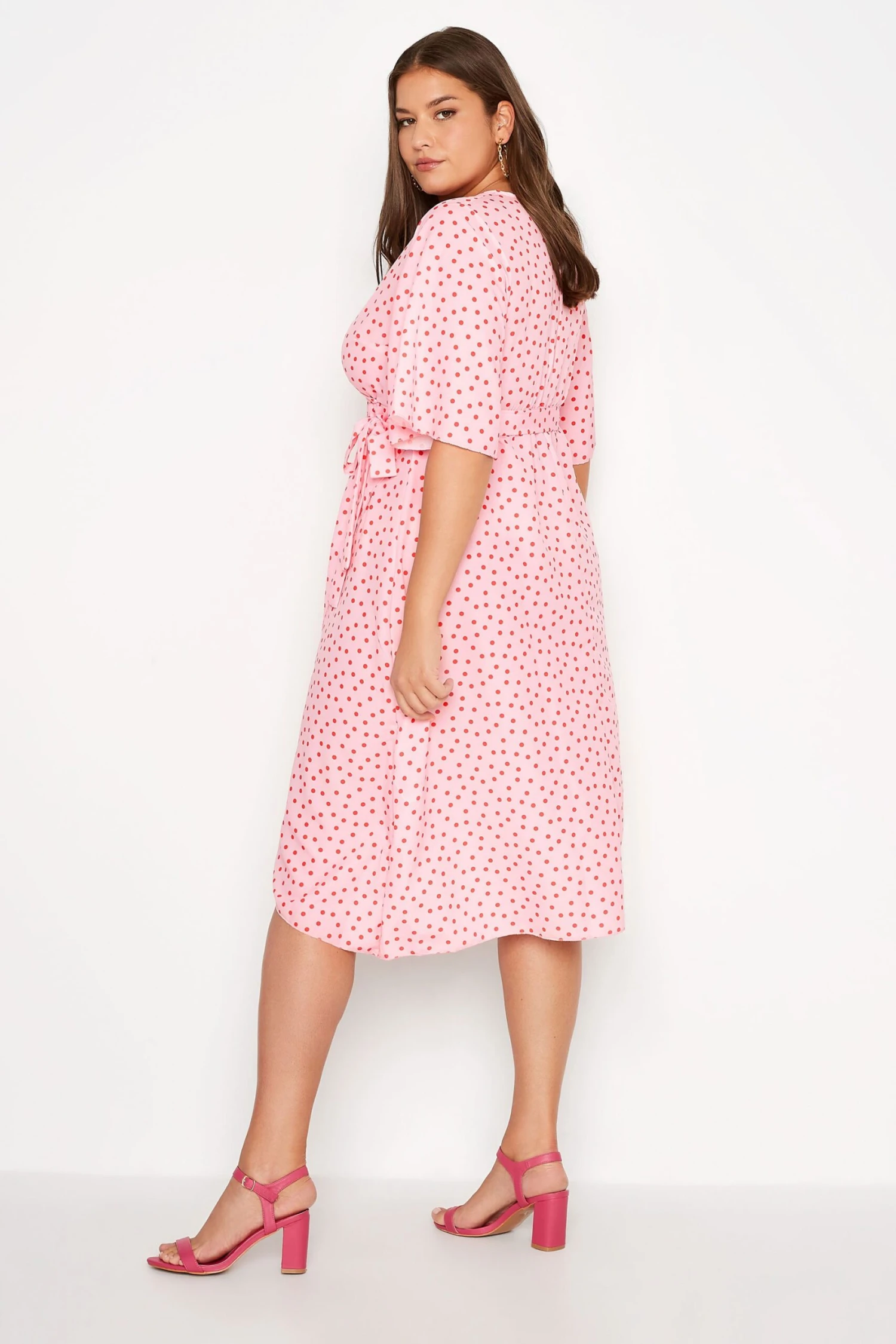 YOURS LONDON Curve Pink Polka Dot Midi Wrap Dress 4 YOURS LONDON Curve Pink Polka Dot Midi Wrap Dress - Image 2