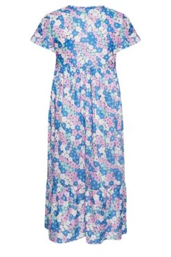 LIMITED COLLECTION Curve Blue Floral Print Frill Sleeve Maxi Dress -Plus Size Apparel Shop 35987966 1e38 42 215603 Y