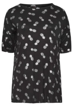 YOURS Curve Black Pineapple Foil T-Shirt -Plus Size Apparel Shop 359d3742 591a 47 133725 X