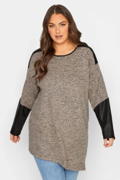 YOURS Curve Charcoal Grey & Black Soft Touch Faux Leather Top -Plus Size Apparel Shop 36ab1602 8f8c 4a 301510 A