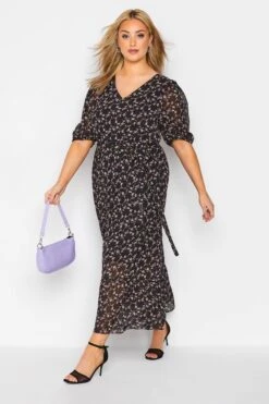 YOURS LONDON Curve Black Ditsy Smock Maxi Dress