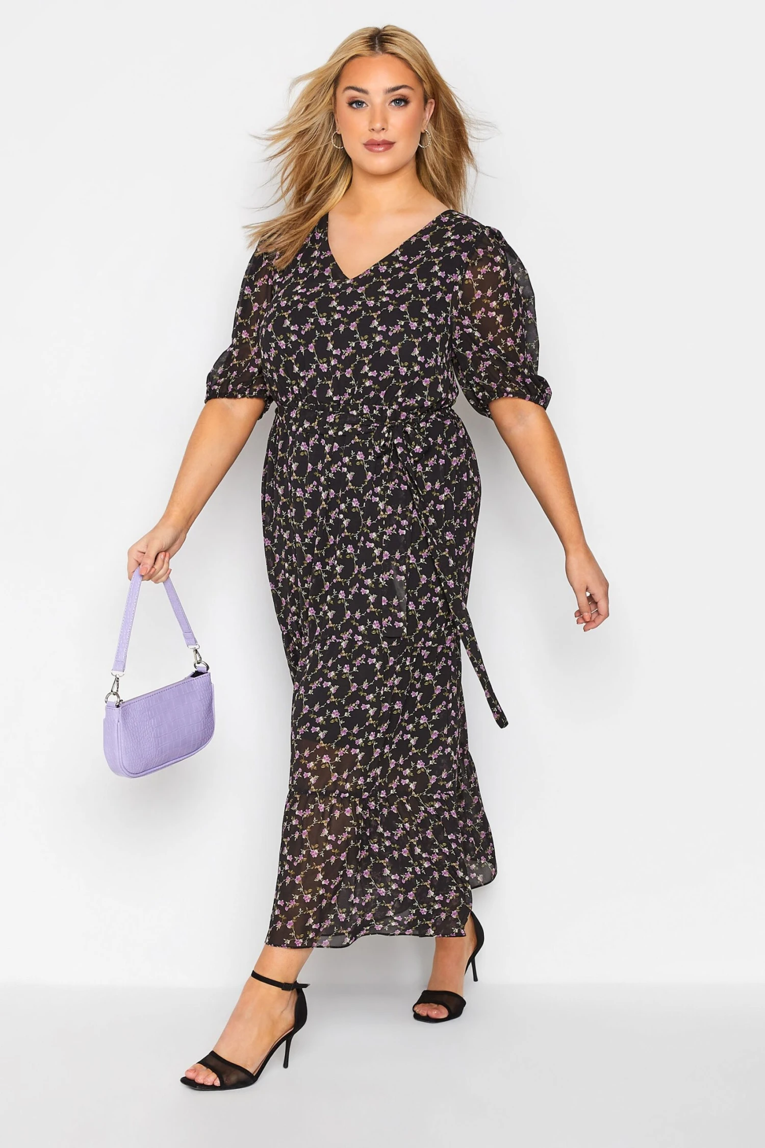 YOURS LONDON Curve Black Ditsy Smock Maxi Dress 3 YOURS LONDON Curve Black Ditsy Smock Maxi Dress