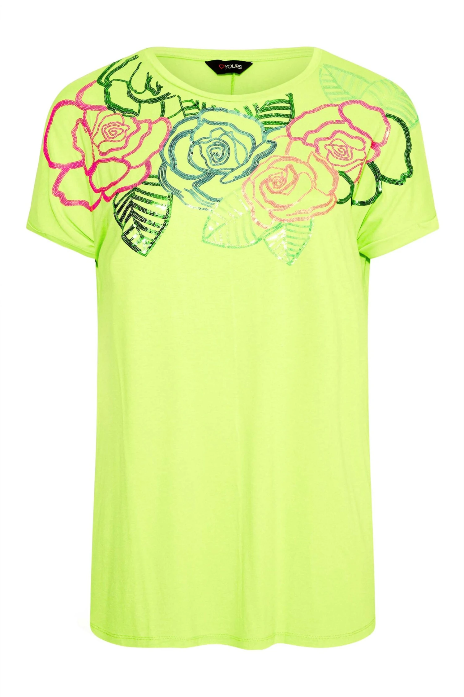 YOURS Curve Green Floral Sequin Embellished T-Shirt 6 YOURS Curve Green Floral Sequin Embellished T-Shirt - Image 5