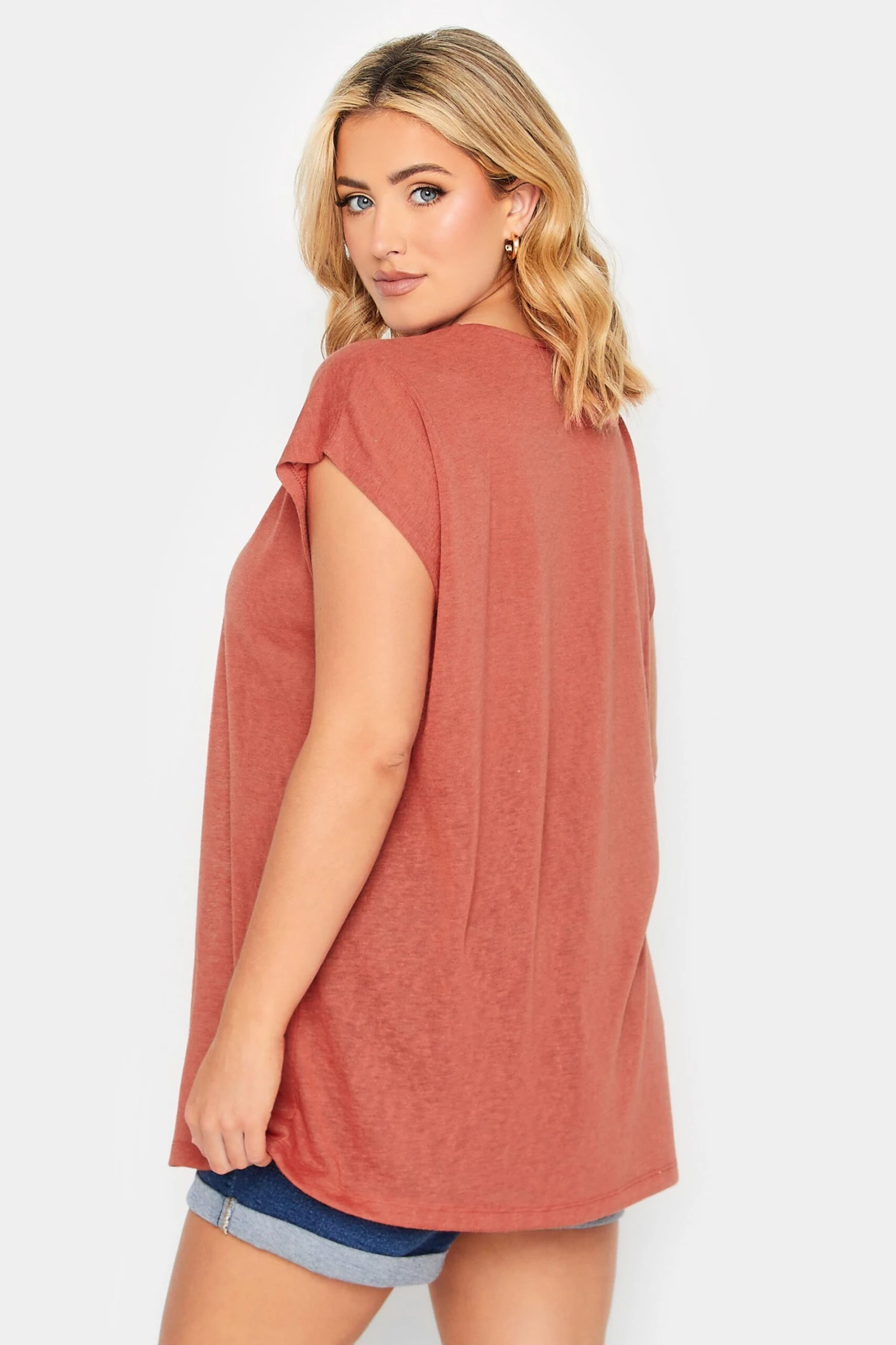 YOURS Curve Rust Orange Linen Look T-Shirt 4 YOURS Curve Rust Orange Linen Look T-Shirt - Image 2