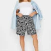 YOURS Curve Black Monochrome Swirl Shorts