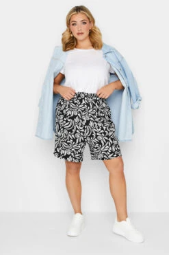 YOURS Curve Black Monochrome Swirl Shorts