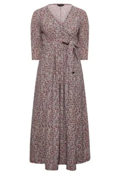 YOURS Curve Red & White Leaf Print Wrap Maxi Dress -Plus Size Apparel Shop 38823c7c aaa4 40 301413 X