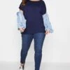 YOURS Curve Navy Blue Grown On Sleeve T-Shirt 1 YOURS Curve Navy Blue Grown On Sleeve T-Shirt -Plus Size Apparel Shop 38d856e2 c015 41 191959 B