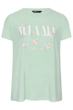 YOURS Curve Green 'Miami' Print Varsity T-Shirt -Plus Size Apparel Shop 3973b549 1bac 41 320944 X