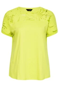 YOURS Curve Bright Green Floral Mesh Panel T-Shirt -Plus Size Apparel Shop 3b08480f f460 43 300516 X