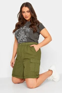 YOURS Curve Khaki Green Cargo Shorts -Plus Size Apparel Shop 3c18af06 6012 40 144853 C