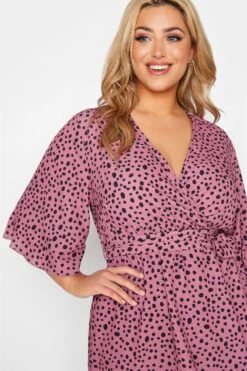 YOURS LONDON Curve Pink Dalmatian Print Midi Wrap Dress -Plus Size Apparel Shop 3d70a387 48ba 46 161230 D