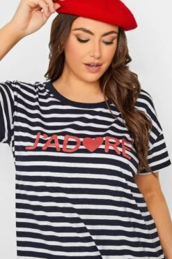 YOURS Curve Navy Blue Stripe 'J'adore' T-Shirt -Plus Size Apparel Shop 3e38cd9e db30 41 320865 D