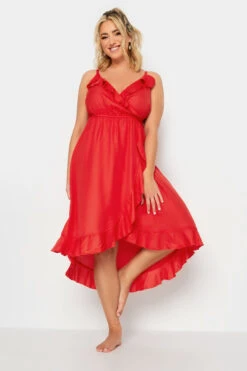 LIMITED COLLECTION Curve Red Frill Midaxi Wrap Dress