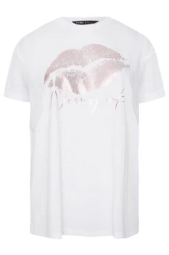 YOURS Curve White Lips Foil Print T-Shirt -Plus Size Apparel Shop 3ffb7244 cfaa 42 320941 XR