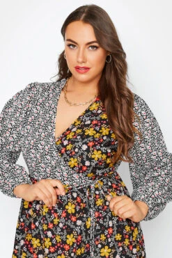 LIMITED COLLECTION Curve Black Contrast Dalmatian Floral Wrap Dress -Plus Size Apparel Shop 40c3c069 a4fc 48 214898 D
