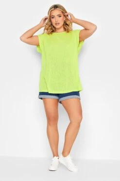 YOURS Curve Lime Green Linen Look T-Shirt