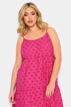 YOURS PETITE Curve Hot Pink Broderie Anglaise Strap Maxi Dress -Plus Size Apparel Shop 420ad7f1 e62f 49 174638 D