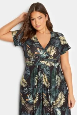 YOURS Curve Black Tropical Leaf Print Wrap Dress -Plus Size Apparel Shop 4350eb31 d56e 4e 301986 D