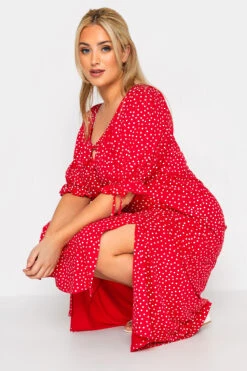 LIMITED COLLECTION Curve Red Spot Print Milkmaid Side Split Maxi Dress -Plus Size Apparel Shop 43d0e7fe 9c32 4f 214482 D