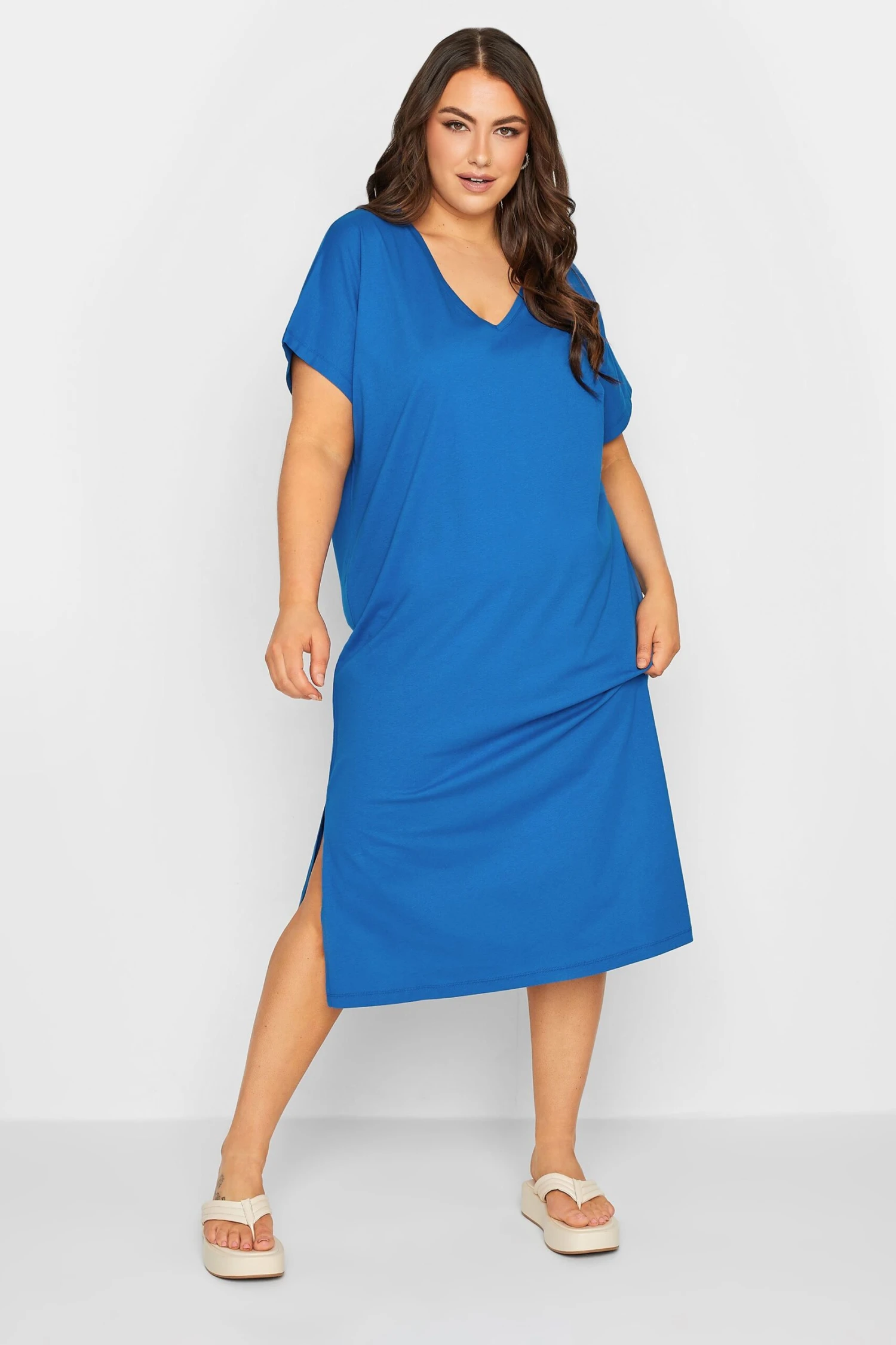 YOURS Curve Cobalt Blue Side Split Midaxi T-Shirt Dress 7 YOURS Curve Cobalt Blue Side Split Midaxi T-Shirt Dress - Image 6