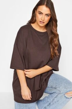 YOURS Curve Chocolate Brown Oversized Boxy T-Shirt -Plus Size Apparel Shop 444d1f30 c749 43 320545 D