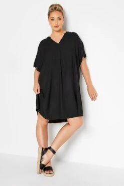 LIMITED COLLECTION Curve Black Notch Neck Summer Throw On Dress