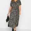 YOURS Curve Black & Beige Animal Print Spilt Hem Maxi Shirt Dress
