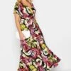 YOURS Curve Black Leaf Print Front Tie Maxi Dress -Plus Size Apparel Shop 4553781a 0011 4c 302062 B