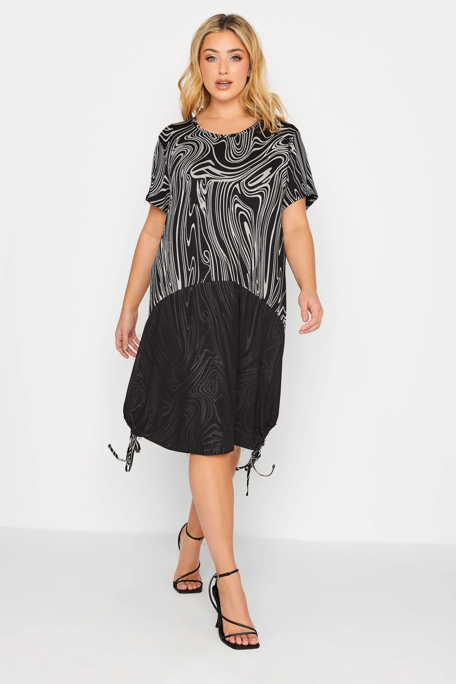 YOURS Curve Black Marble Print Mesh Front Dress 8 YOURS Curve Black Marble Print Mesh Front Dress - Image 6