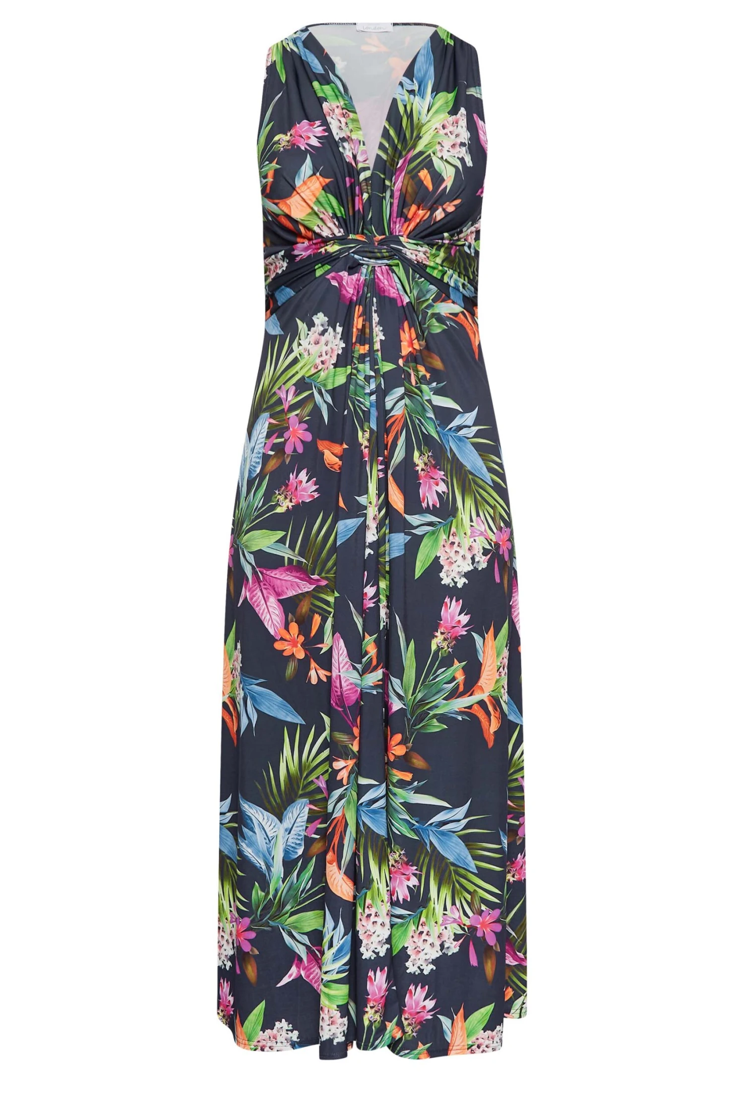 YOURS LONDON Curve Navy Blue Tropical Print Knot Front Maxi Dress 7 YOURS LONDON Curve Navy Blue Tropical Print Knot Front Maxi Dress - Image 5