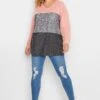 YOURS Curve Pink & Grey Leopard Print Knit Colour Block Soft Touch Top -Plus Size Apparel Shop 46897a3f b0a9 4f 192765 B