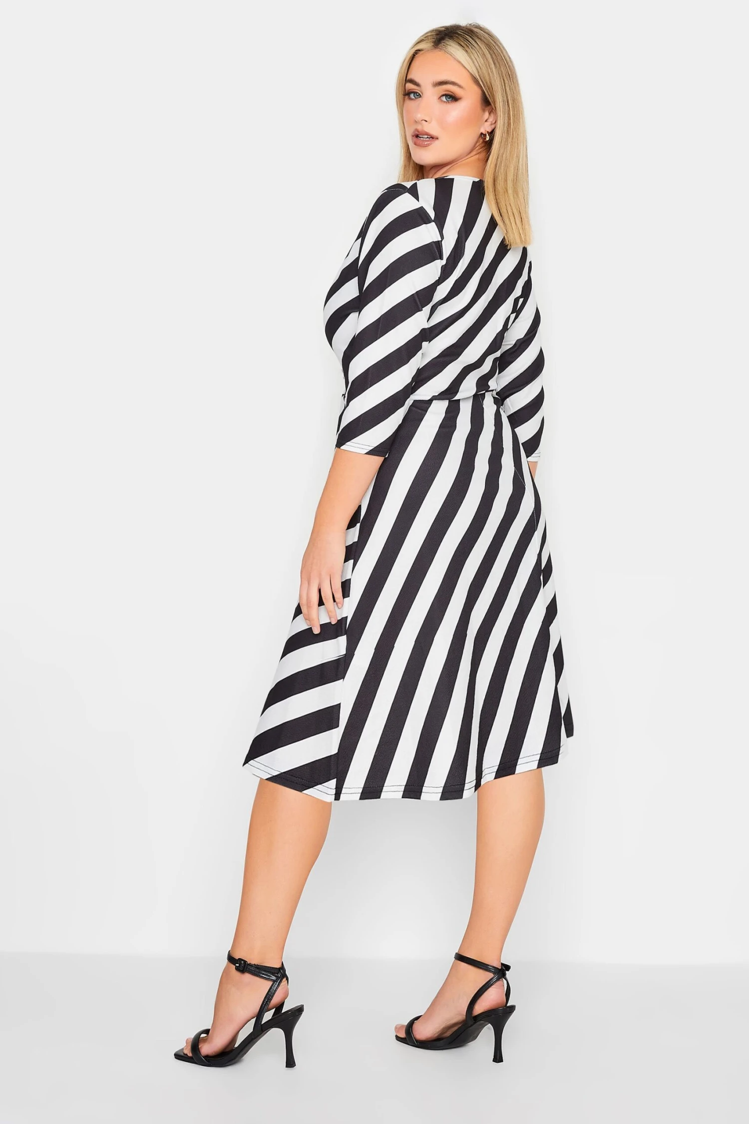 YOURS PETITE Curve Black & White Stripe Wrap Dress 4 YOURS PETITE Curve Black & White Stripe Wrap Dress - Image 2