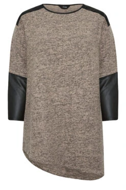 YOURS Curve Charcoal Grey & Black Soft Touch Faux Leather Top -Plus Size Apparel Shop 4718c6e0 763a 4f 301510 X