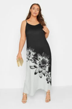 YOURS Curve Black Floral Print Colour Block Maxi Dress