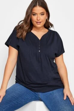 YOURS Curve Navy Blue Henley T-Shirt 11 YOURS Curve Navy Blue Henley T-Shirt -Plus Size Apparel Shop 4a91a1a7 1167 43 320688 E