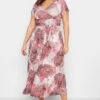 YOURS Curve Pink Leaf Print Wrap Maxi Dress -Plus Size Apparel Shop 4aac0110 4265 47 301992 B