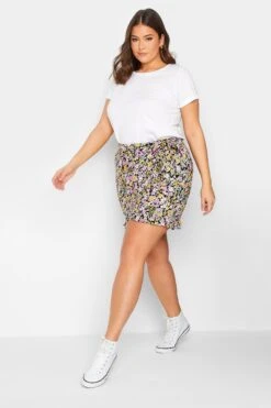 YOURS Curve Black Floral Skort