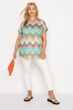 YOURS Curve Blue Geometric Print Short Sleeve T-Shirt