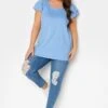 YOURS Curve Blue Frill Sleeve T-Shirt